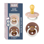 BIBS Colour Night Glow In The Dark Soother 2-Pack, BPA Free Dummy Pacifier, Round Nipple. Natural Rubber Latex, Made In Denmark, Size 2 (6-18 Months), Blush Glow/Woodchuck Glow,