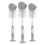 Dr. Brown's Reusable Sponge Baby Bottle Cleaning Brush Set With Suction Cup Stand, Scrubber And Nipple Cleaner, Gray, 3 Pack,072239327807