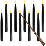 Leejec Floating Candles With Magic Wand Remote (6/18H Timer), 10pcs Of 10.8 Hanging Flameless Taper Candles, Flickering Warm White LED, Halloween Decorations, Home Decor, Witch Wizard Gift (Black),