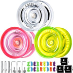 MAGICYOYO Responsive Yoyo K2 Crystal Yoyo For Kids, 3 Pack Professional Yoyo For Kids Beginner, Dual Purpose Plastic Yo Yos For Adults With Unresponsive Bearing + Accessories (Pink + Yellow + White),