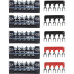 MILAPEAK Terminal Block And Strip - 10pcs (5 Sets) 5 Positions Dual Row 600V 15A Screw Terminal Strip Blocks With Cover + 400V 15A 5 Positions Pre-Insulated Terminals Barrier Strip (Black And Red),