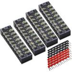 MILAPEAK Terminal Block And Strip - 4 Pcs 8 Positions 600V 25A Dual Row Screw Terminals Strip With Cover + 8 Pcs 400V 25A 8 Positions Pre-Insulated Terminal Barrier Jumper Strips Black And Red,