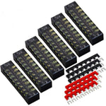 MILAPEAK Terminal Block And Strip - 12pcs (6 Sets) 8 Positions Dual Row 600V 15A Screw Terminal Strip Blocks With Cover + 400V 15A 8 Positions Pre-Insulated Terminals Barrier Strip (Black And Red),