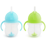Munchkin Any Angle Sippy Cup For Toddlers, Weighted Straw Trainer Cup With Click Lock Lid, 7 Ounce, 2 Pack, Blue/Green,735282173493