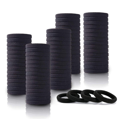 Bessrung 100PCS Black Hair Ties For Women Girls, Seamless Thick Black Hair Band, Elastic Hair Ties No Damage Ponytail Holder