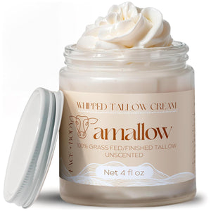 Amallow 100% Grass Fed Beef Tallow For Skin Care - Face + Body - Whipped Moisturizer For Sensitive Skin - Natural Lotion, 4 FL. Oz. (Unscented)