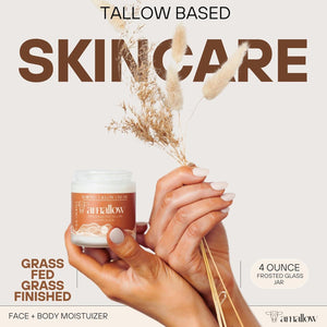 Amallow 100% Grass Fed Beef Tallow For Skin Care - Face + Body - Whipped Moisturizer - Natural Lotion, 4 FL. Oz. (Clean Cloud)