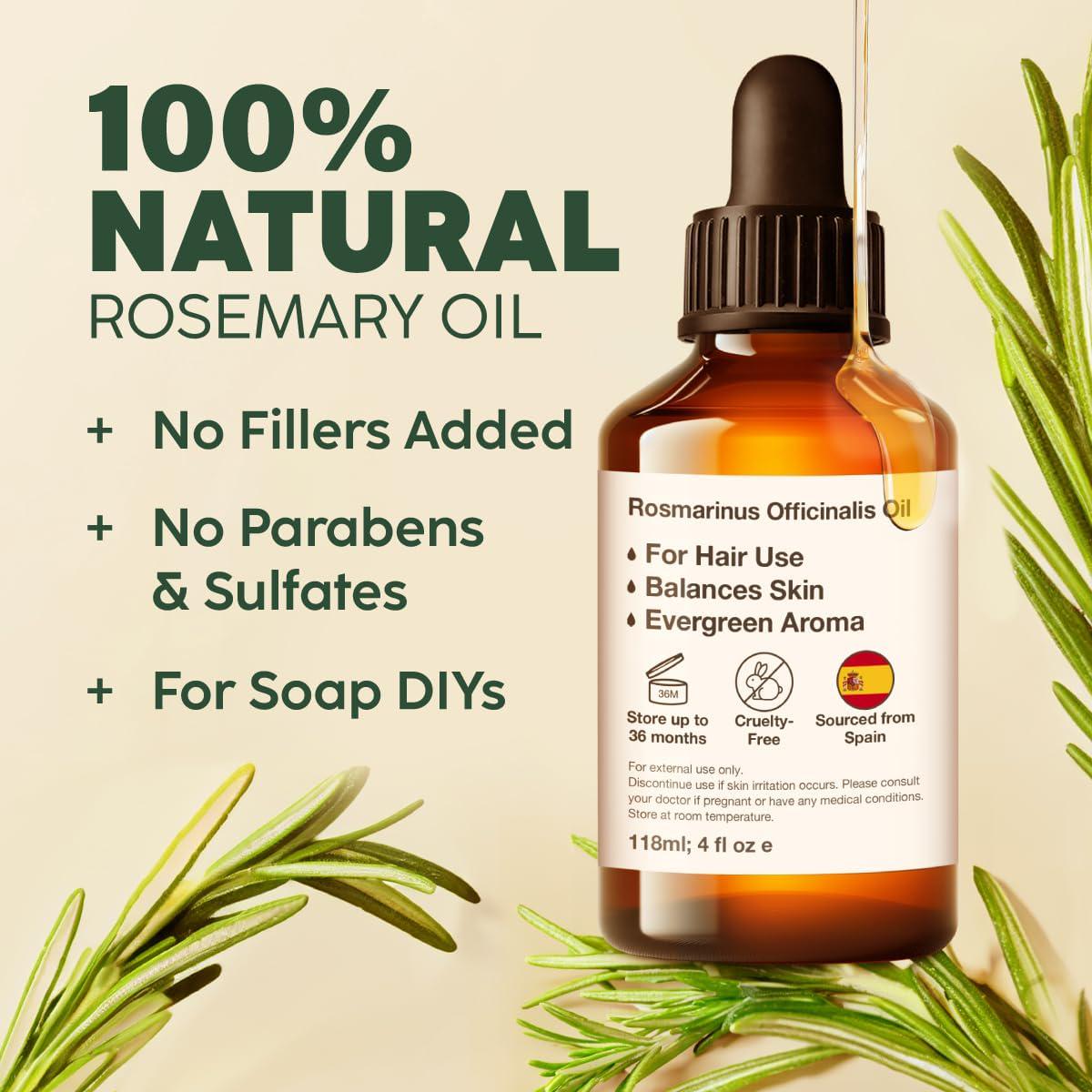 KUKKA essential oils 100% Pure And Natural Rosemary Oil For Hair, Skin, Aromatherapy And DIY Soap Making (4 Fl Oz / 118 Ml)