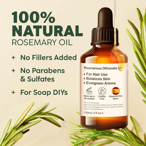 KUKKA essential oils 100% Pure And Natural Rosemary Oil For Hair, Skin, Aromatherapy And DIY Soap Making (4 Fl Oz / 118 Ml)