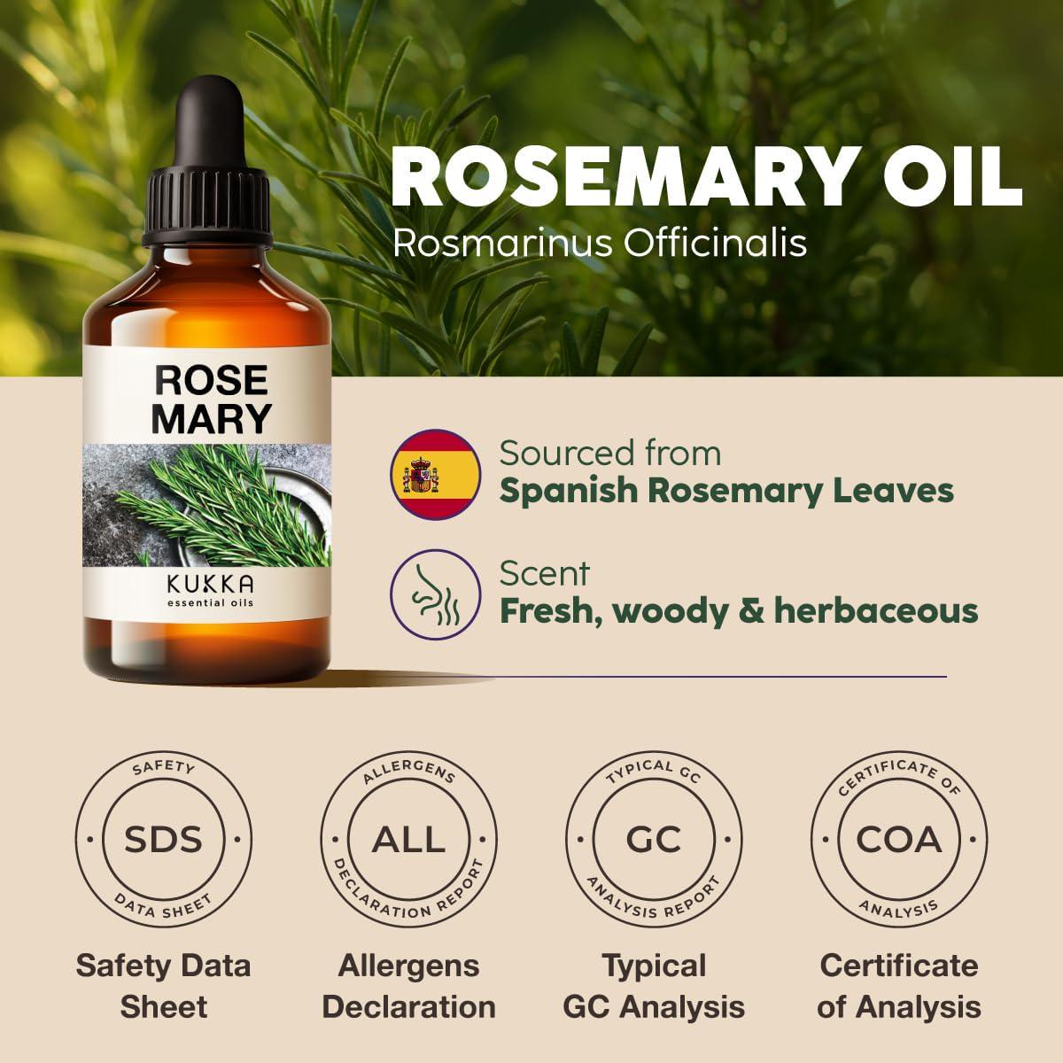 KUKKA essential oils 100% Pure And Natural Rosemary Oil For Hair, Skin, Aromatherapy And DIY Soap Making (4 Fl Oz / 118 Ml)