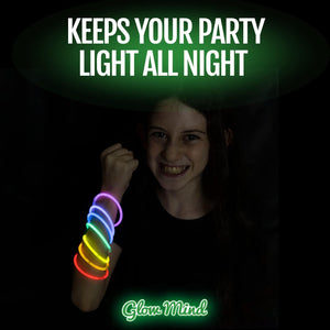 Glowmind 100 Ultra Bright Glow Sticks Party Pack, Includes Bracelets & Necklaces, Glow-in-the-Dark Party Favors for Kids & Adults