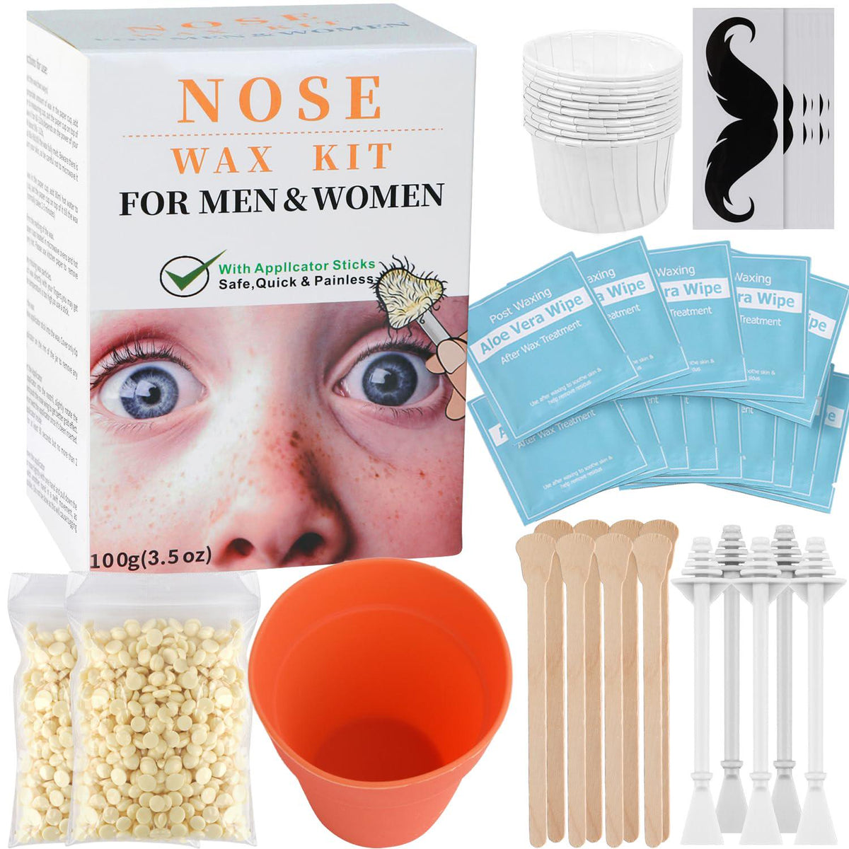 Ear Wax Hair Removal Kit 100g Ear And Nose Hair Wax Kit With 30 Pcs Nose Waxing Sticks For Men And Women At Home Ear Hair Removal Lasting Kit Safe Easy Quick And Painless,Does not Apply