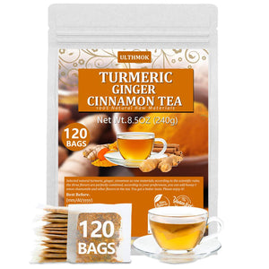 ULTHMOK 120 Premium Turmeric, Ginger, Cinnamon Blend Tea Bags, 100% Natural And No Additives And Caffeine Free.