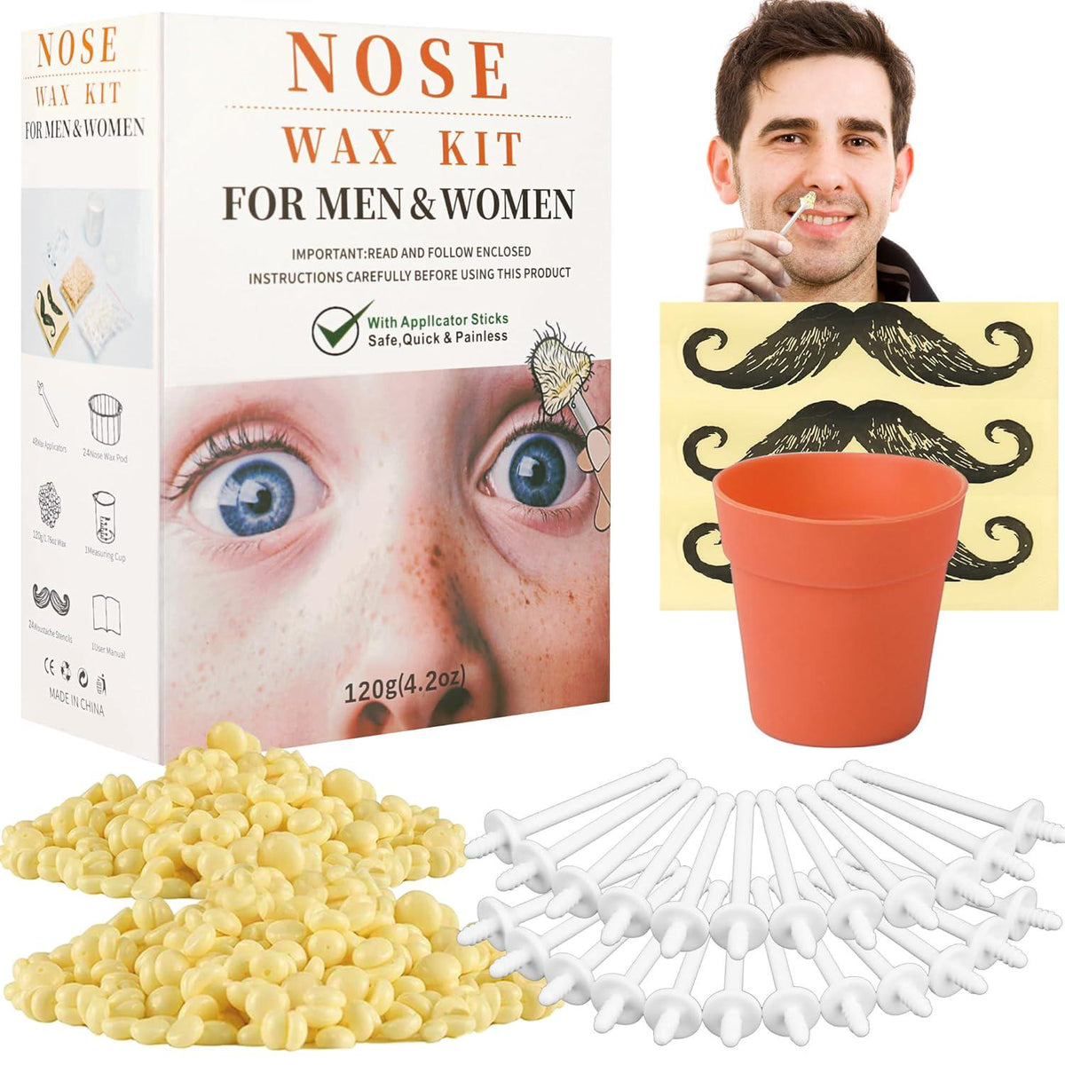 Ear Wax Hair Removal Kit 100g Ear And Nose Hair Wax Kit With 30 Pcs Nose Waxing Sticks For Men And Women At Home Ear Hair Removal Lasting Kit Safe Easy Quick And Painless,Does not Apply