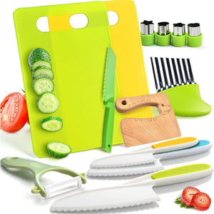 Yeeammk 13-Piece Montessori Kitchen Toy Set, Real Cooking Toys with Safe Knives, Cutting Board, and Utensils for Toddlers & Kids