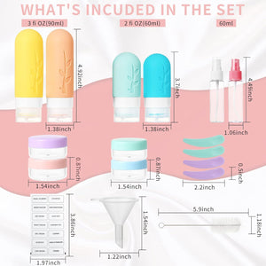 Tocelffe 18pack Travel Bottles For Toiletries,TSA Approved Silicone Travel Containers Jar For Toiletries,Leak Proof Refillable Liqus Shampoo And Conditioner Travel Essentials Toiletry Bottles
