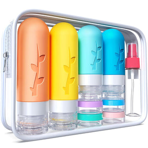 Tocelffe 18pack Travel Bottles For Toiletries,TSA Approved Silicone Travel Containers Jar For Toiletries,Leak Proof Refillable Liqus Shampoo And Conditioner Travel Essentials Toiletry Bottles