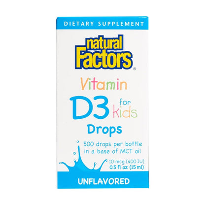 Natural Factors Vitamin D3 10mcg Unflavored Drops For Kids 15ml
