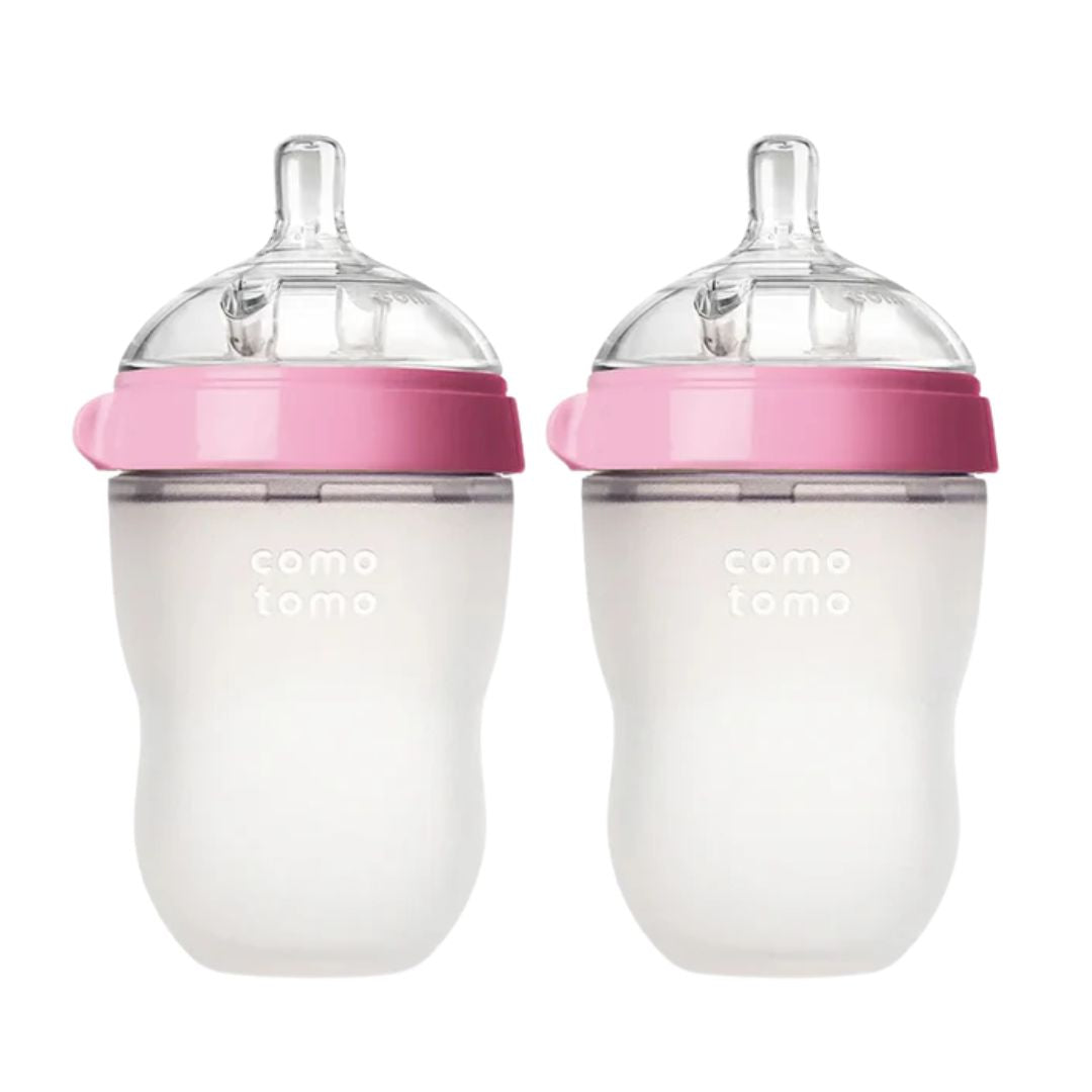 Comotomo Soft Hygienic Silicone Medium Flow Pink Baby Bottle (Pack Of 2) 250ml Each