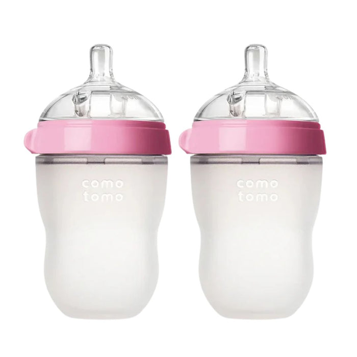 Comotomo Soft Hygienic Silicone Medium Flow Pink Baby Bottle (Pack Of 2) 250ml Each