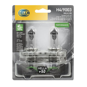 HELLA H4/9003 +50 Performance 12V, 60/55W Bulb (Pack of 2)