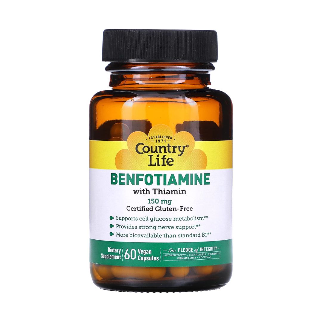 Country Life Benfotiamine Thiamin 150mg 60 Veg Capsules,015794060031