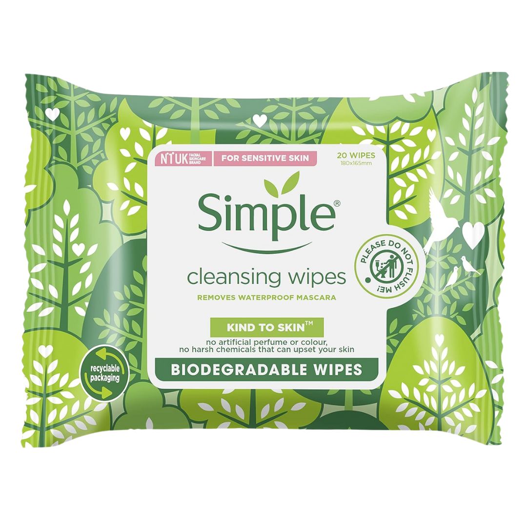 Simple Kind To Skin Biodegradable Cleansing Wipes 20 Count