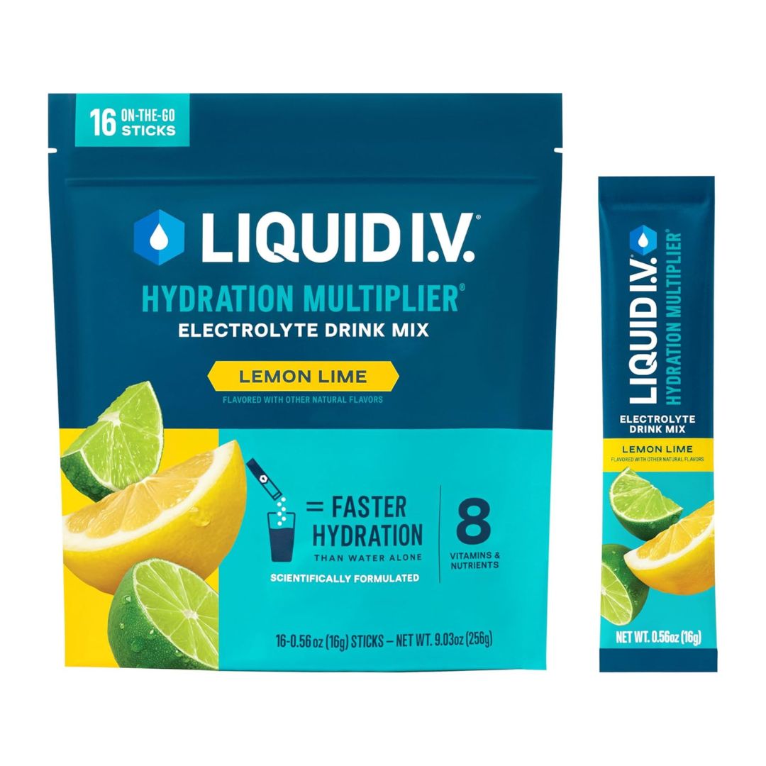 Liquid I.V. Hydration Multiplier Lemon Lime Flavor Electrolyte Drink Mix Sticks (Pack Of 16) 16g Each