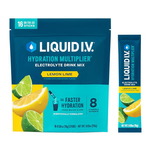 Liquid I.V. Hydration Multiplier Lemon Lime Flavor Electrolyte Drink Mix Sticks (Pack Of 16) 16g Each
