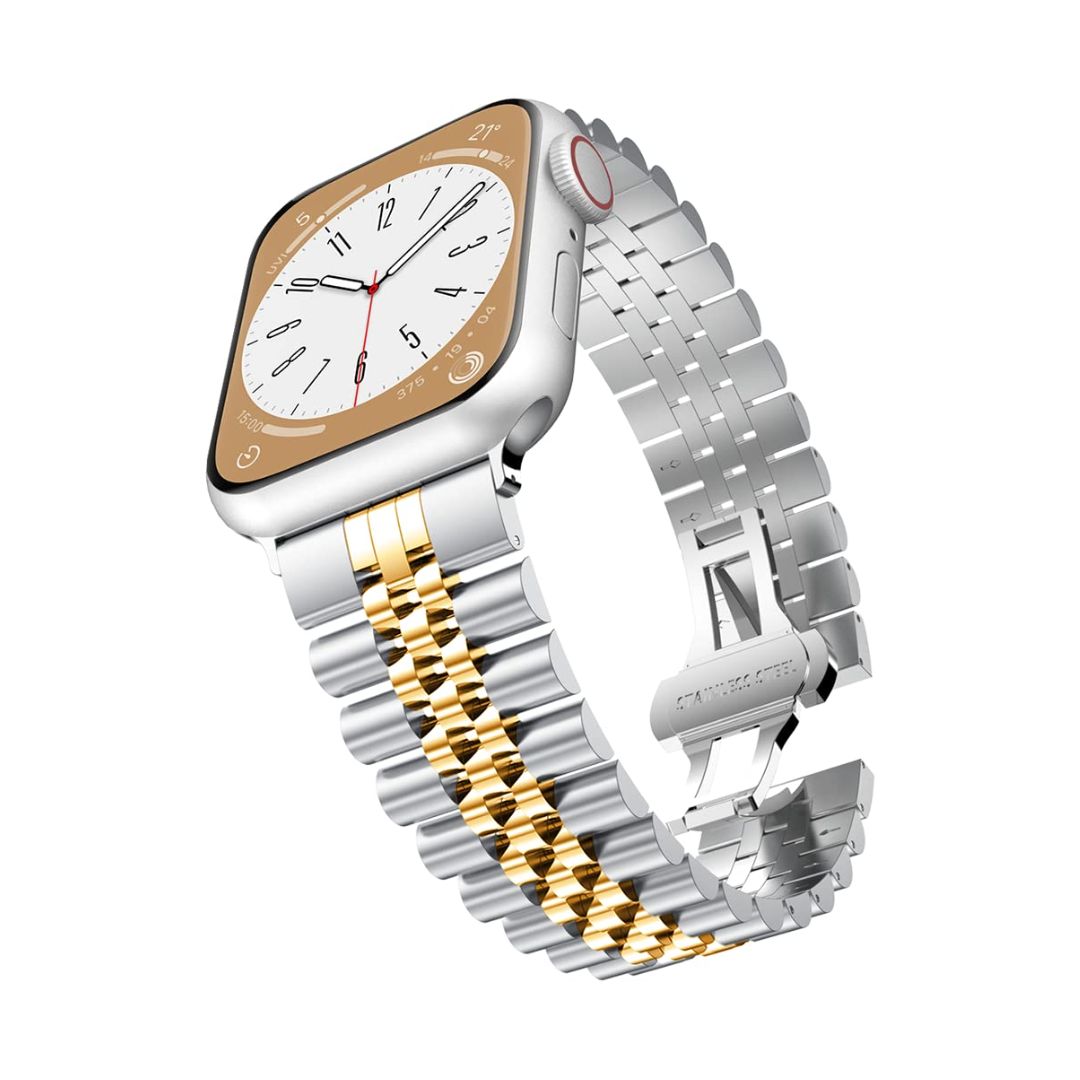 Baozai Stainless Steel Silver & Gold Watch Band,X002ASQXGV