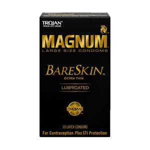 Trojan Magnum Large Size BareSkin Extra Thin Lubricated Latex Condoms 10 Count