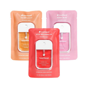 Touchland Wild Watermelon, Velvet Peach & Berry Bliss Power Mist Hand Sanitizer (Pack Of 3) 30ml Each