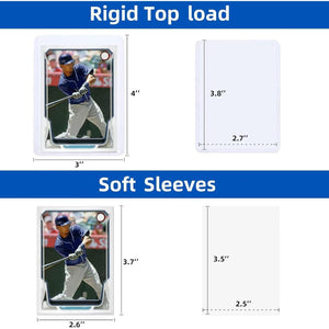 ARJIEKWEI 200 Card Sleeve Toploaders, 3"x4" Hard Plastic Protectors, 100 Top Loaders + 100 Soft Sleeves for Sports Cards