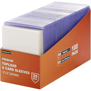 ARJIEKWEI 200 Card Sleeve Toploaders, 3"x4" Hard Plastic Protectors, 100 Top Loaders + 100 Soft Sleeves for Sports Cards
