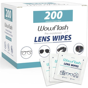 Wowflash 200 Count Lens Wipes for Eyeglasses, Pre-Moistened, Scratch-Free, Streak-Free, Eye Glasses Cleaner Wipes for Sunglasses, Camera Lenses, Goggles