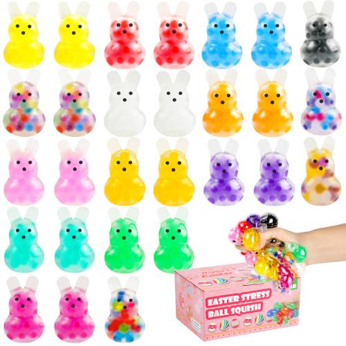 28-Pack Easter Bunny Stress Balls, Colorful Fidget Squeeze Toys, Easter Basket Stuffers, Party Favors & Gifts for Kids/Adults