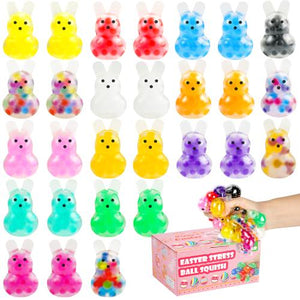 28-Pack Easter Bunny Stress Balls, Colorful Fidget Squeeze Toys, Easter Basket Stuffers, Party Favors & Gifts for Kids/Adults