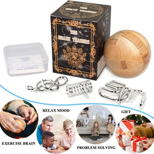KINGOU The Brain Teasers 3D Wooden Ball & Metal Puzzles Solutions,X000TCEY07