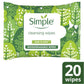 Simple Kind To Skin Biodegradable Cleansing Wipes 20 Count