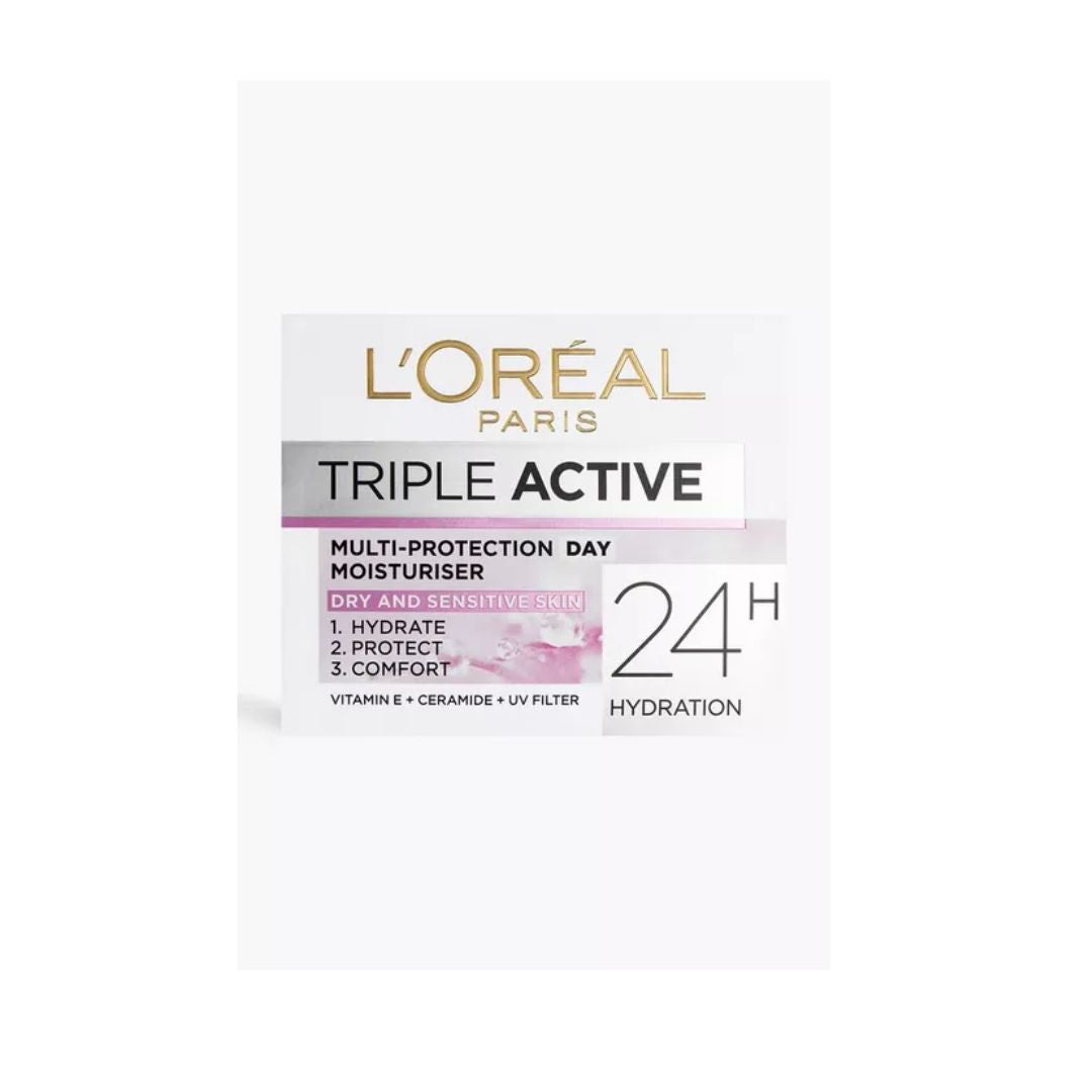 L'Oreal Paris Triple Active 24H Hydration Day Moisturiser For Dry & Sensitive Skin 50ml,3600521719640,