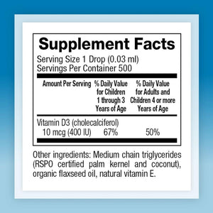 Natural Factors Vitamin D3 10mcg Unflavored Drops For Kids 15ml