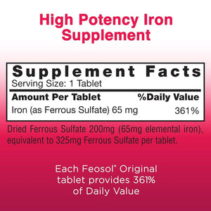 Feosol Original Ferrous Sulfate High Potency Iron 120 Veg Tablets,346017097122