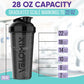 Velomix 2-Pack 28 oz Protein Shaker Bottles, Leak-Proof, with 2x Wire Whisk for Protein Mixes, Black & Transparent