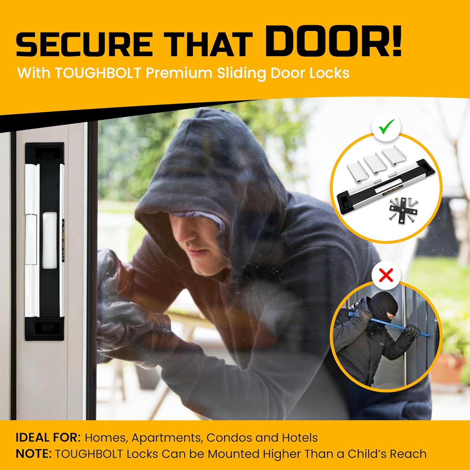 2-Pack TOUGHBOLT Double Deadbolt Sliding Patio Door, Child Safety, Home Security Lock With 3-Receiver Latches Included - Installation Required,195893130887