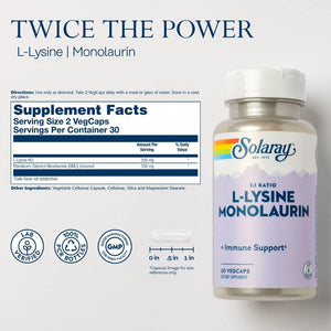 Solaray L-Lysine Monolaurin 1:1 Ratio 60 Veg Capsules,076280352818