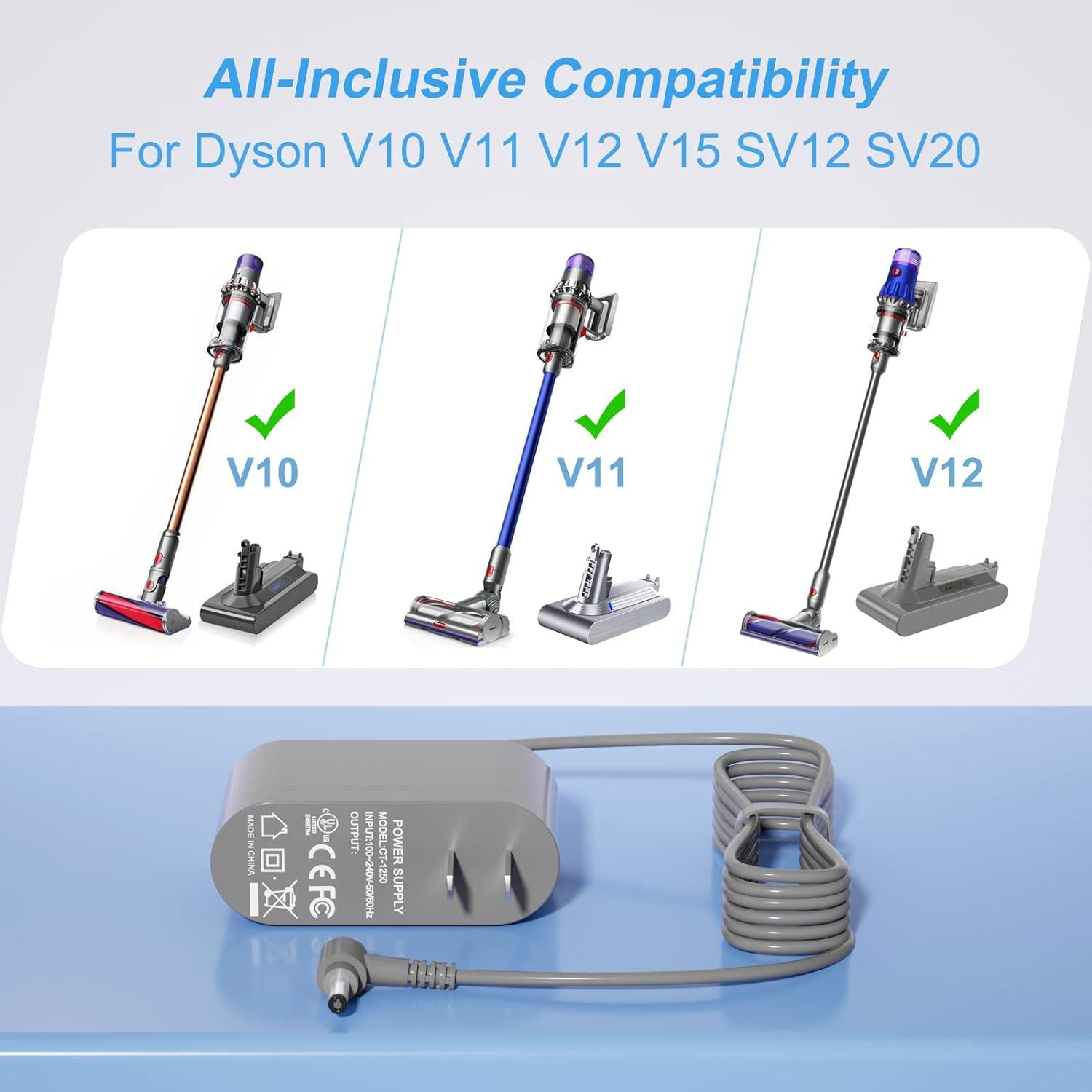 30.45V Replacement For Dyson Vacuum Charger For Dyson V10 V11 V12 V15 SV12 SV14 SV16 SV20 SV22 Absolute Animal Motorhead Cordless Vacuum Power Supply 6Ft UL Listed,