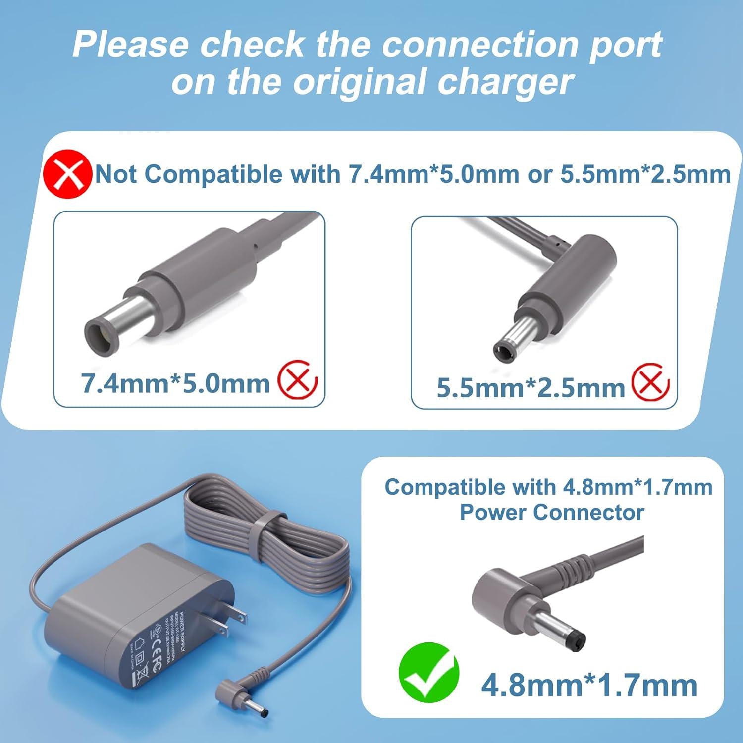 30.45V Replacement For Dyson Vacuum Charger For Dyson V10 V11 V12 V15 SV12 SV14 SV16 SV20 SV22 Absolute Animal Motorhead Cordless Vacuum Power Supply 6Ft UL Listed,