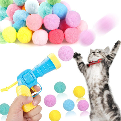 MeoHui Cat Ball Launcher Set, 30 Plush Balls + 1 Launcher Gun, Interactive Indoor Cat Toys 31 Pcs