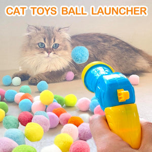 MeoHui Cat Ball Launcher Set, 30 Plush Balls + 1 Launcher Gun, Interactive Indoor Cat Toys 31 Pcs