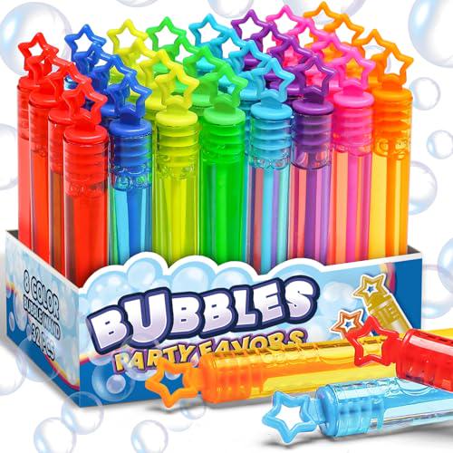 Cawiew 32-Pack Neon Mini Star Bubble Wands, 8 Bright Colors, Goody Bag Filler, Bulk Party Favors in Gift Box for Toddlers & Kids
